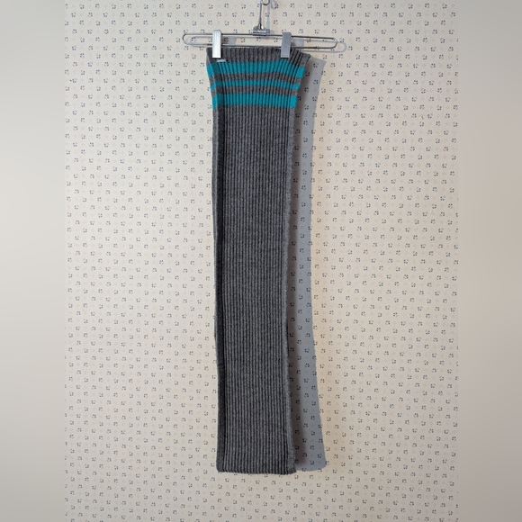 🩶 🩵 Lululemon Athletica Wool Gray Teal Striped Scarf Soft Comfy Warm - Picture 7 of 10
